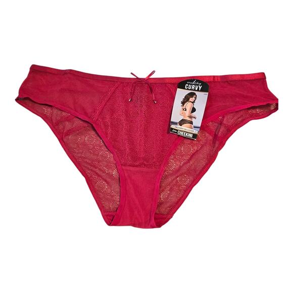 Smart & Sexy The Curvy Collection High Rise Cheekini Womens 10 Red Lace Mesh - Picture 1 of 8